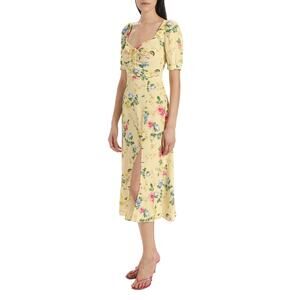 Favorite Daughter The Vineyard Floral Ruched Puff-Sleeve Smocked Midi Size 18